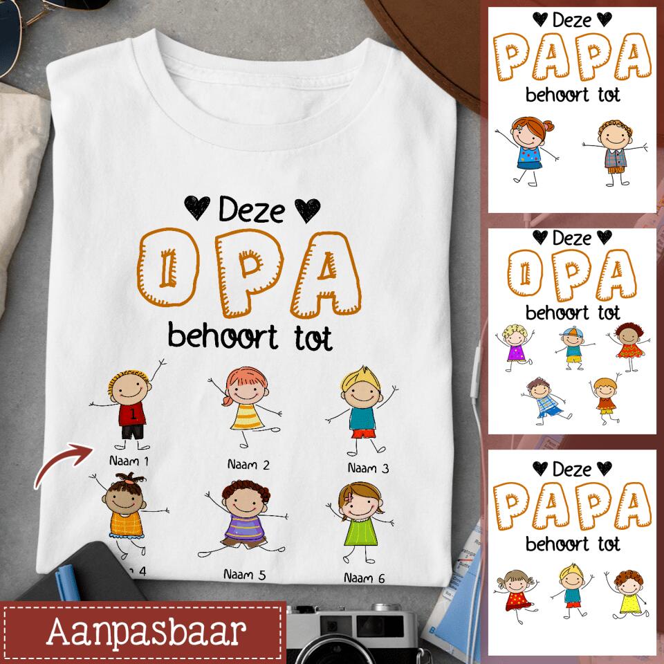 Gepersonaliseerd t shirt voor Papa Opa | Gepersonaliseerd cadeau voor Vader Opa | Deze Opa Papa Behoort Tot