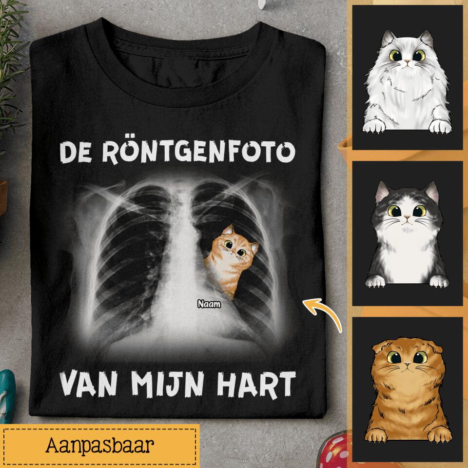 Gepersonaliseerd t shirt voor Kattenliefhebbers| Gepersonaliseerd cadeau voor Kattenliefhebbers|| De Röntgenfoto Van Mijn Hart
