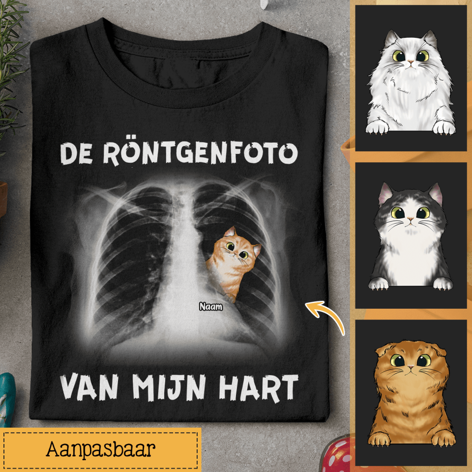 Gepersonaliseerd t shirt voor Kattenliefhebbers| Gepersonaliseerd cadeau voor Kattenliefhebbers|| De Röntgenfoto Van Mijn Hart