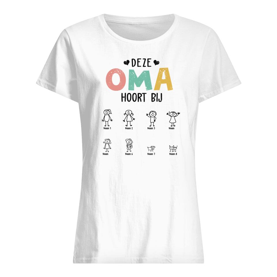 Gepersonaliseerd t shirt voor Oma | Gepersonaliseerd cadeau voor Mama | Deze Mama/ Oma Hoort Bij