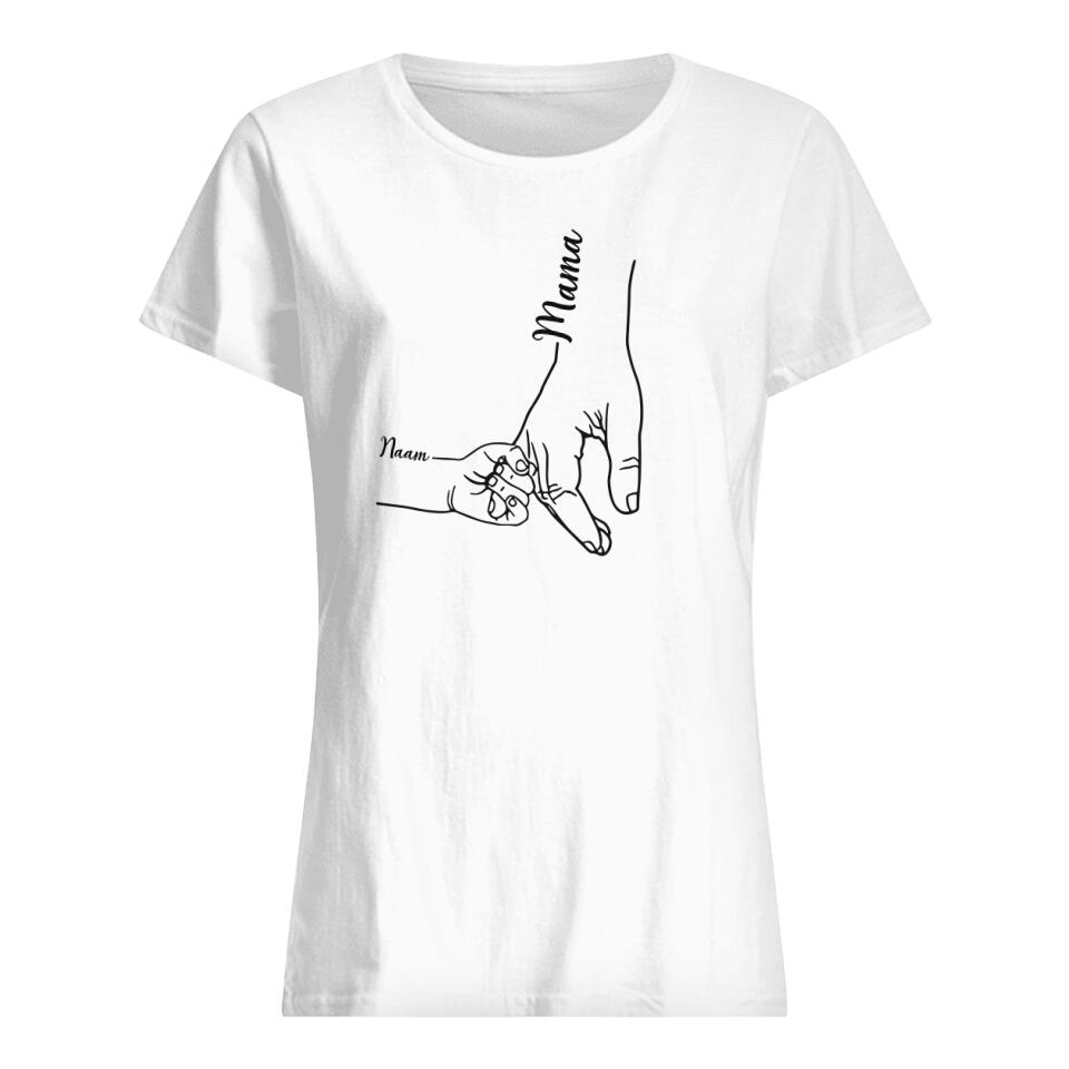 Hand moeder en kinderen koppelen Wit T-shirt | Gepersonaliseerd T-shirt voor Mama