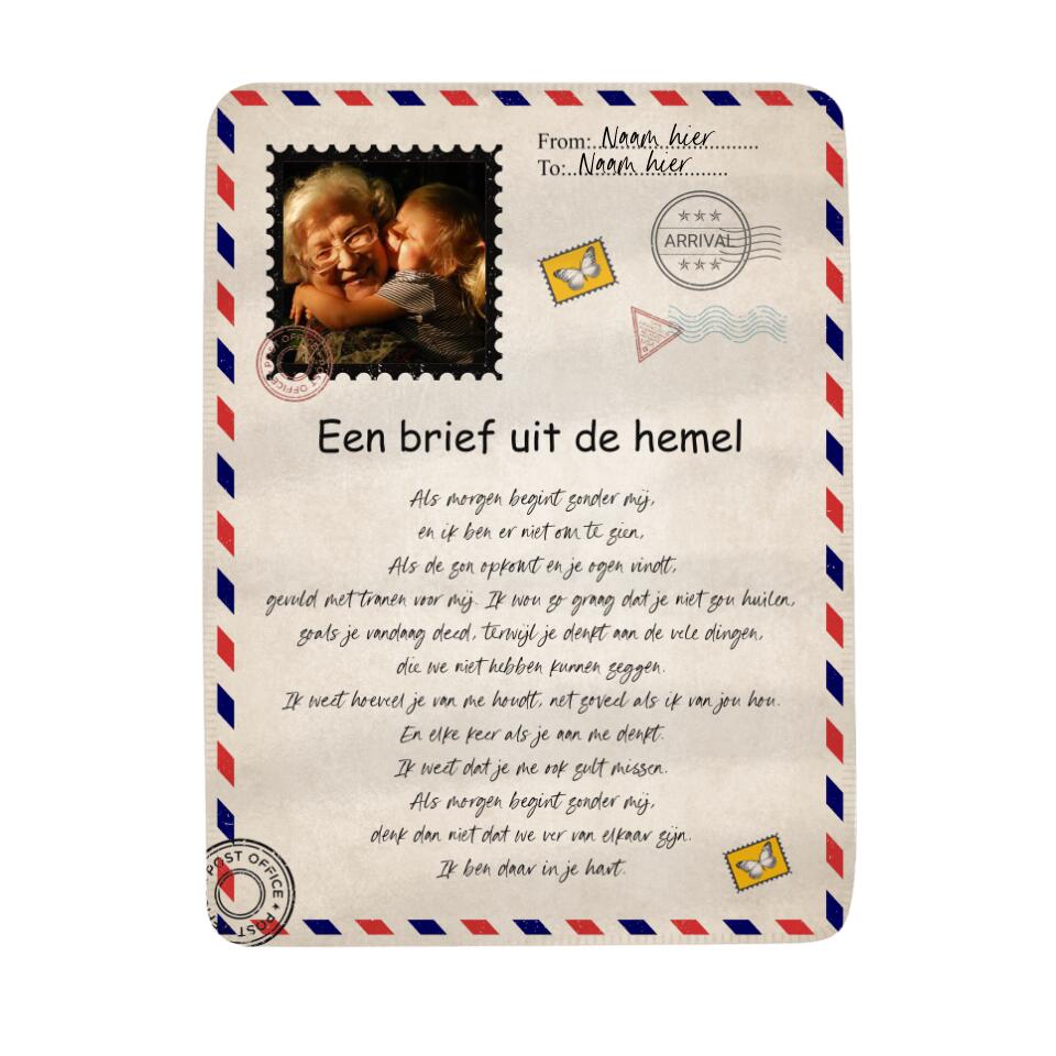 Gepersonaliseerd fleece deken voor Oma | Gepersonaliseerd cadeau voor Grootmoeder | Een brief uit de hemel
