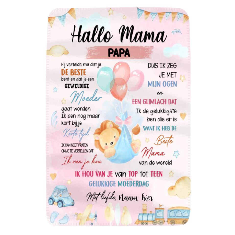 Hallo mammie, Aanpasbaar Fleece Deken Cadeau Voor Nieuwe Moeder