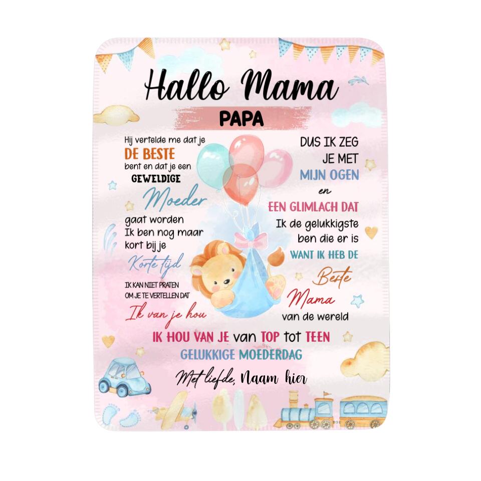 Hallo mammie, Aanpasbaar Fleece Deken Cadeau Voor Nieuwe Moeder
