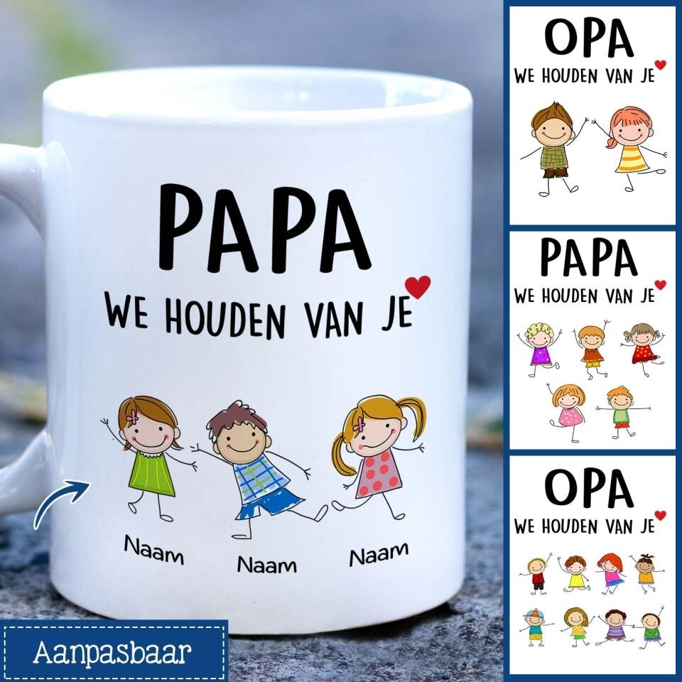 Gepersonaliseerd mok voor Papa Opa | Gepersonaliseerd cadeau voor Vader Opa | Papa  Opa We houden van je