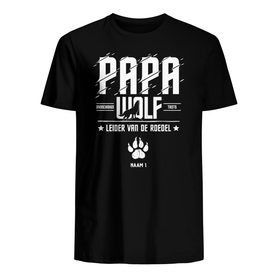 Gepersonaliseerd t shirt voor Papa| Gepersonaliseerd cadeau voor Vader| Papa Wolf Onverschrokken Trots Leider Van De Roedel