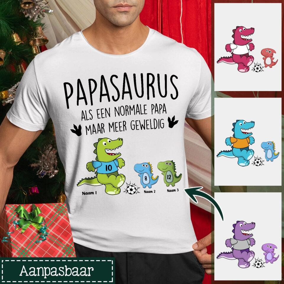 Gepersonaliseerd t shirt voor papa  | Gepersonaliseerd cadeau voor vader| Papasaurus Voetbalspeler