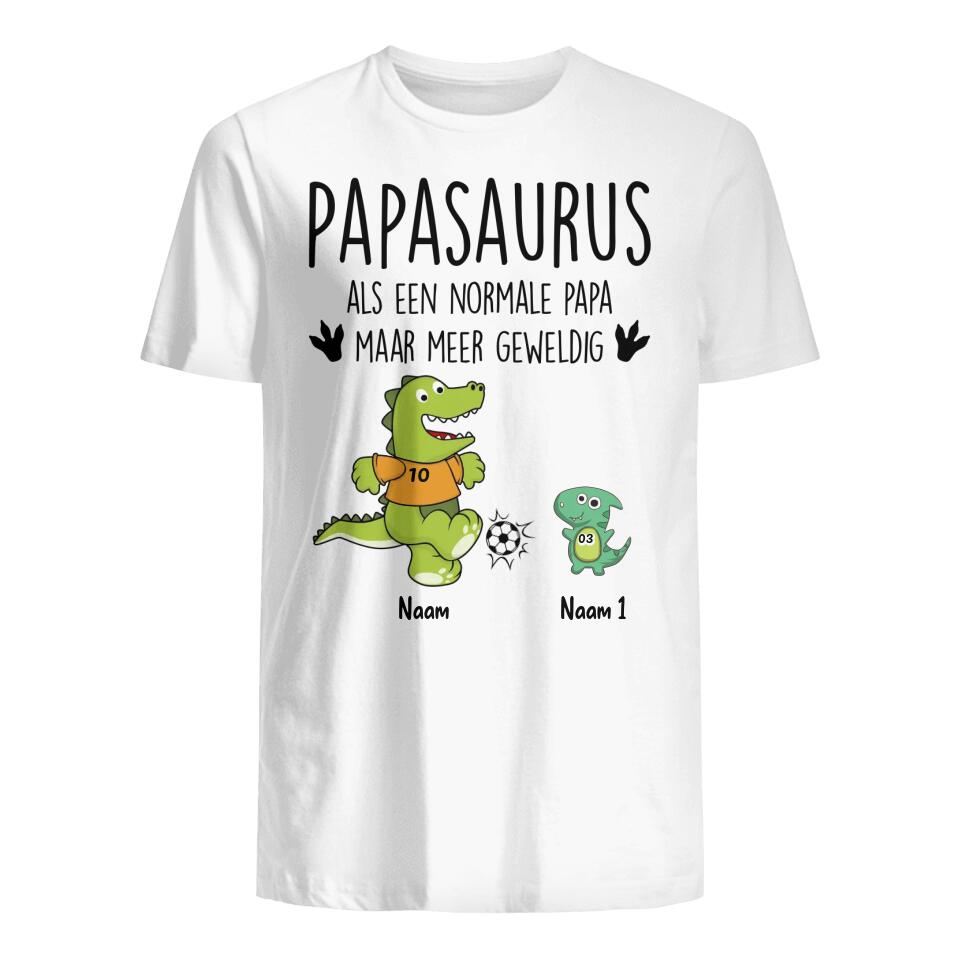 Gepersonaliseerd t shirt voor papa  | Gepersonaliseerd cadeau voor vader| Papasaurus Voetbalspeler