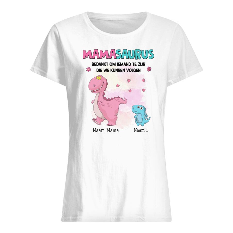 Gepersonaliseerd t shirt voor Mama | Gepersonaliseerd cadeau voor Moeder | Mamasaurus Bedankt om iemand te zijn die we kunnen volgen