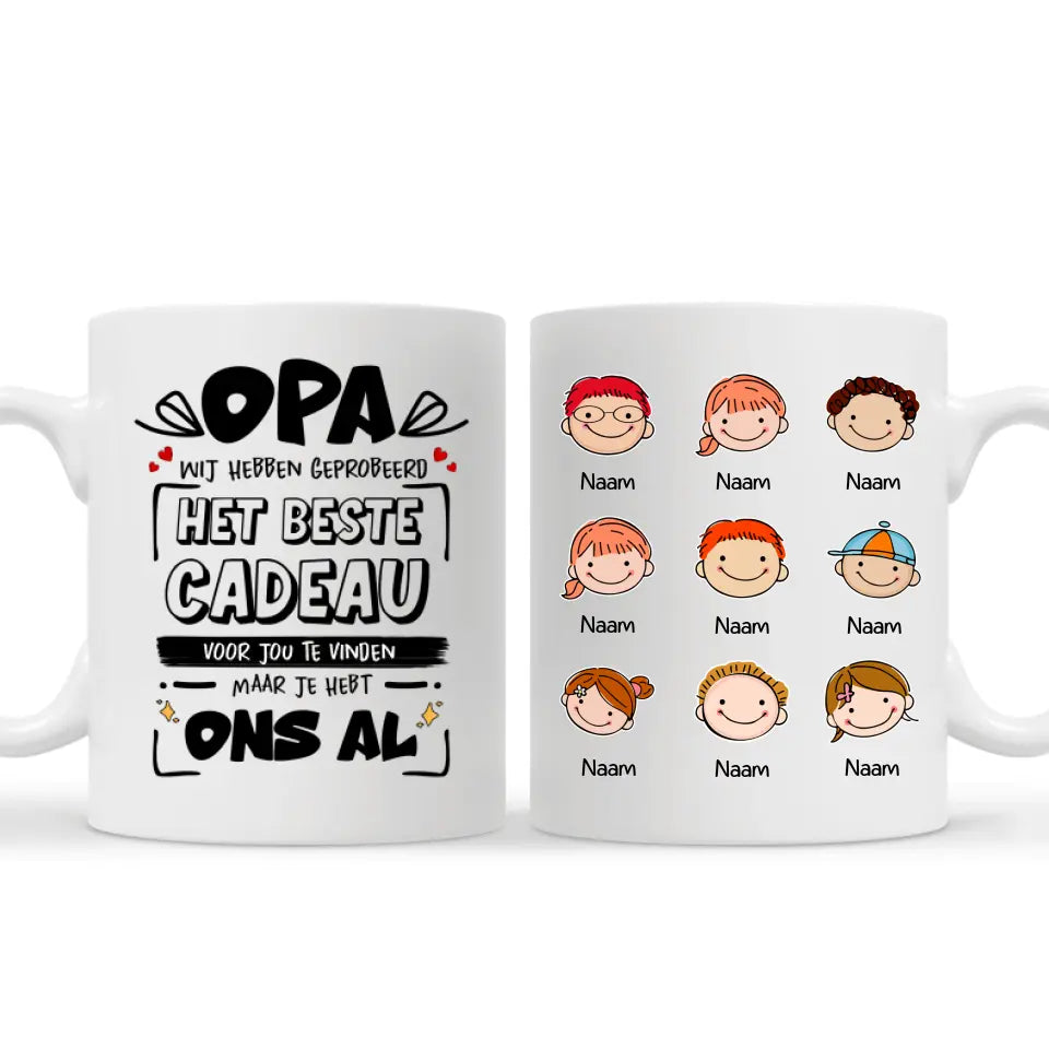 Opa/Papa Wij hebben geprobeerd het beste cadeau voor jou te vinden Maar je hebt ons al | Gepersonaliseerd mok voor Opa & Papa
