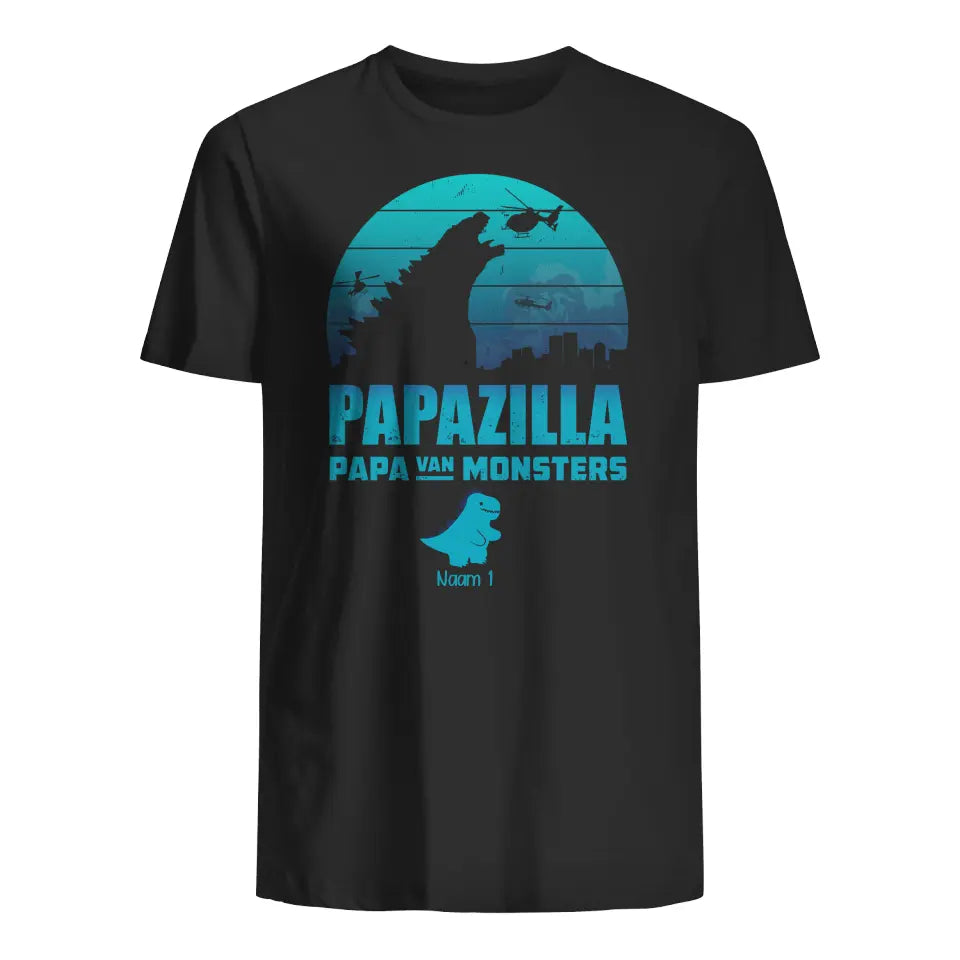 Gepersonaliseerd t shirt voor papa | Gepersonaliseerd cadeau voor vader | Papazilla Papa Van Monsters
