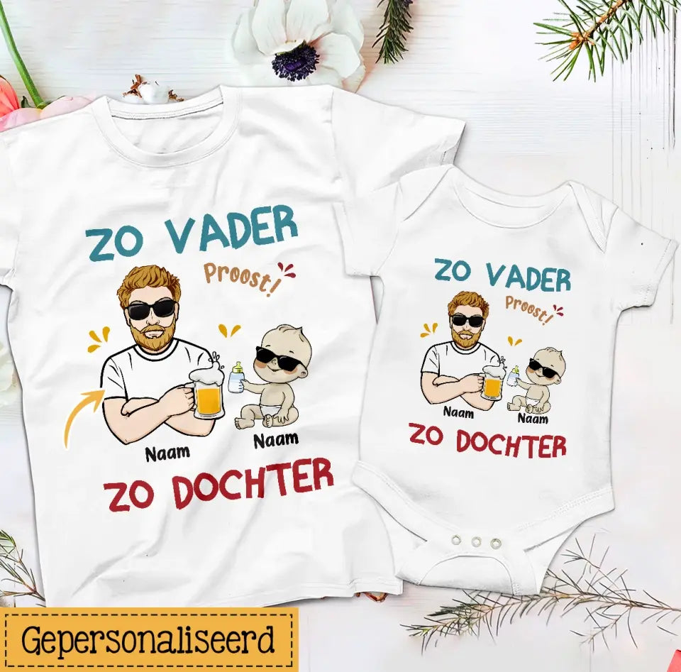 Gepersonaliseerd t shirt voor Papa | Gepersonaliseerd cadeau voor Vader | Zo vader zo zoon