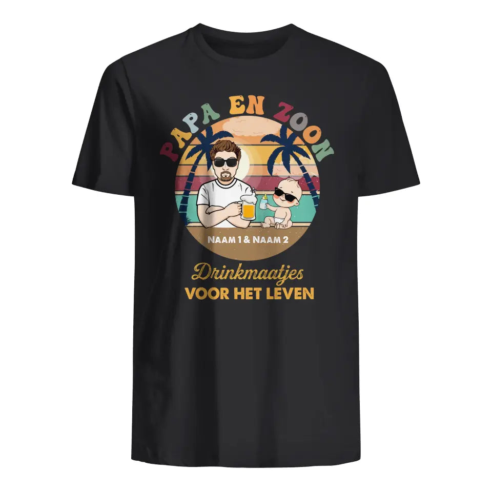 Gepersonaliseerd t shirt voor Nieuwe papa | Gepersonaliseerd cadeau voor Nieuwe vader | Papa en zoon/dochter Drinkmaatjes voor het leven