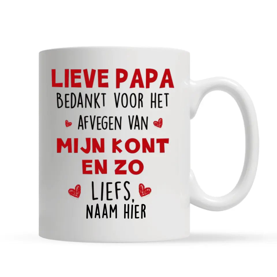 Gepersonaliseerd mok voor Papa | Gepersonaliseerd cadeau voor Vader | Gelukkige vaderdag Bedankt voor het afvegen van