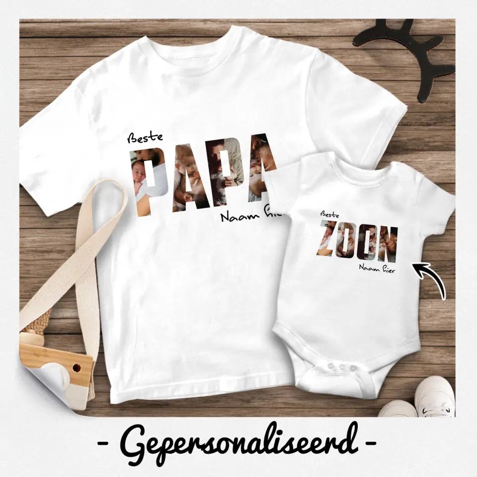 Beste Papa Beste Zoon/Dochter | Gepersonaliseerd bijpassend T-shirt voor Papa en Baby