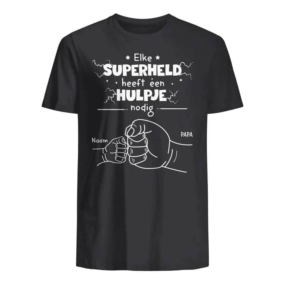 Gepersonaliseerd t shirt voor Nieuwe Papa | Gepersonaliseerd cadeau voor Nieuwe vader | Elke superheld heeft een hulpje nodig