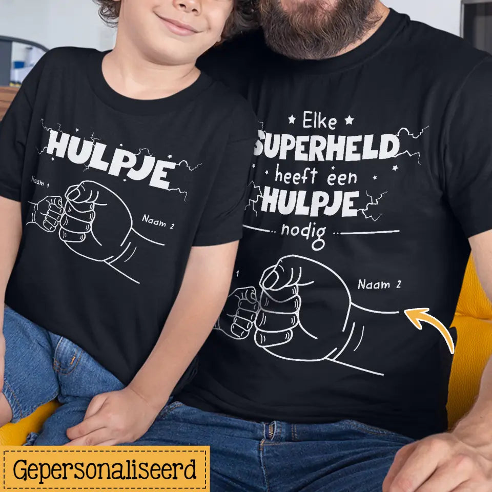 Gepersonaliseerd t shirt voor Nieuwe Papa | Gepersonaliseerd cadeau voor Nieuwe vader | Elke superheld heeft een hulpje nodig