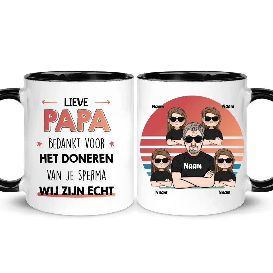 Gepersonaliseerd mok voor papa | Gepersonaliseerd cadeau voor vader | Lieve papa, bedankt voor het doneren van je sperma wij zijn echt
