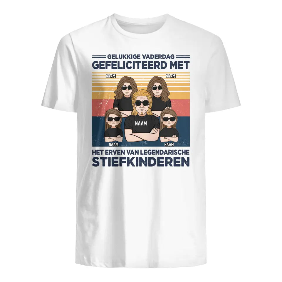 Gepersonaliseerd t shirt voor Stiefvader | Gepersonaliseerd cadeau voor Bonusvader | Gelukkige vaderdag Gefeliciteerd met het erven van legendarische stiefkinderen