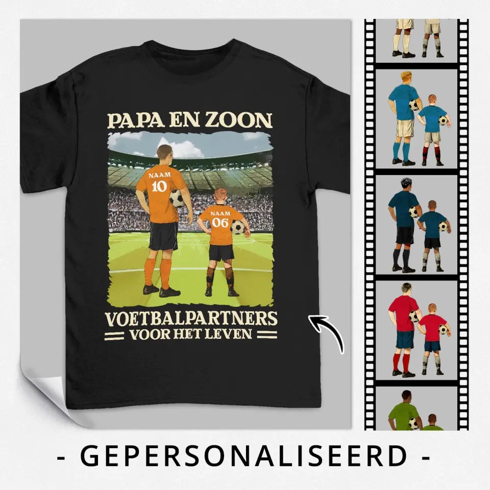 Gepersonaliseerd t shirt voor Papa | Gepersonaliseerd cadeau voor Vader | Papa en zoon/dochter Voetbalpartners voor het leven