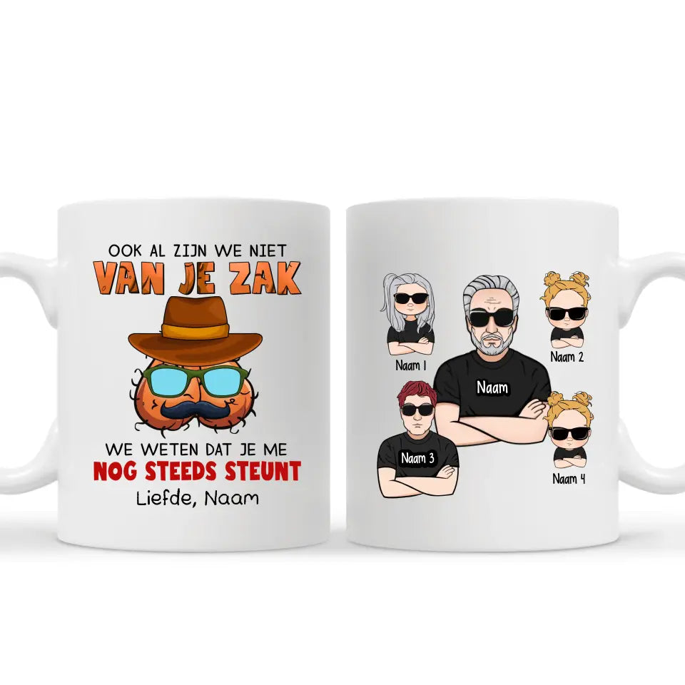 Gepersonaliseerd mok voor papa | Gepersonaliseerd cadeau voor vader | Ook al zijn we niet van je zak we weten dat je me nog steeds steunt