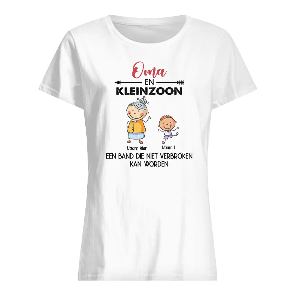 Gepersonaliseerd t shirt voor Mama| Gepersonaliseerd cadeau voor Moeder | Oma En Kleinzoon Of Kleindochter Een Band Die Niet Verbroken Kan Worden