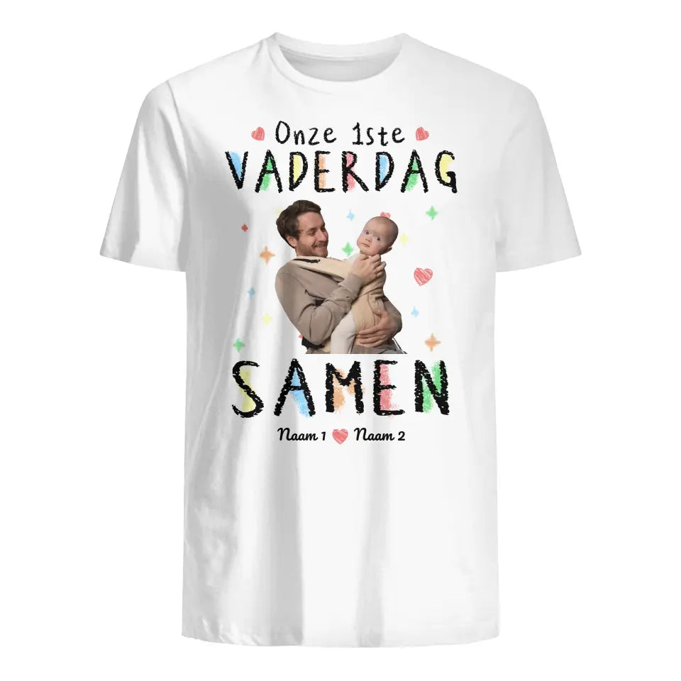 Gepersonaliseerd t shirt voor papa Onze 1este Vaderdag samen Gemilio