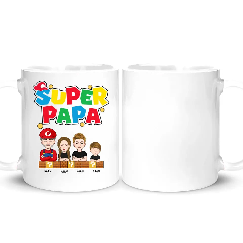 Gepersonaliseerd t-shirt voor papa | Super Papa Donkere versie v2