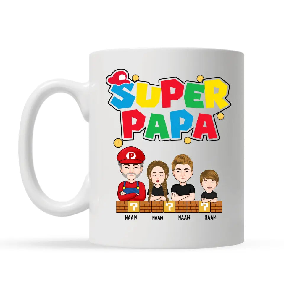 Gepersonaliseerd t-shirt voor papa | Super Papa Donkere versie v2