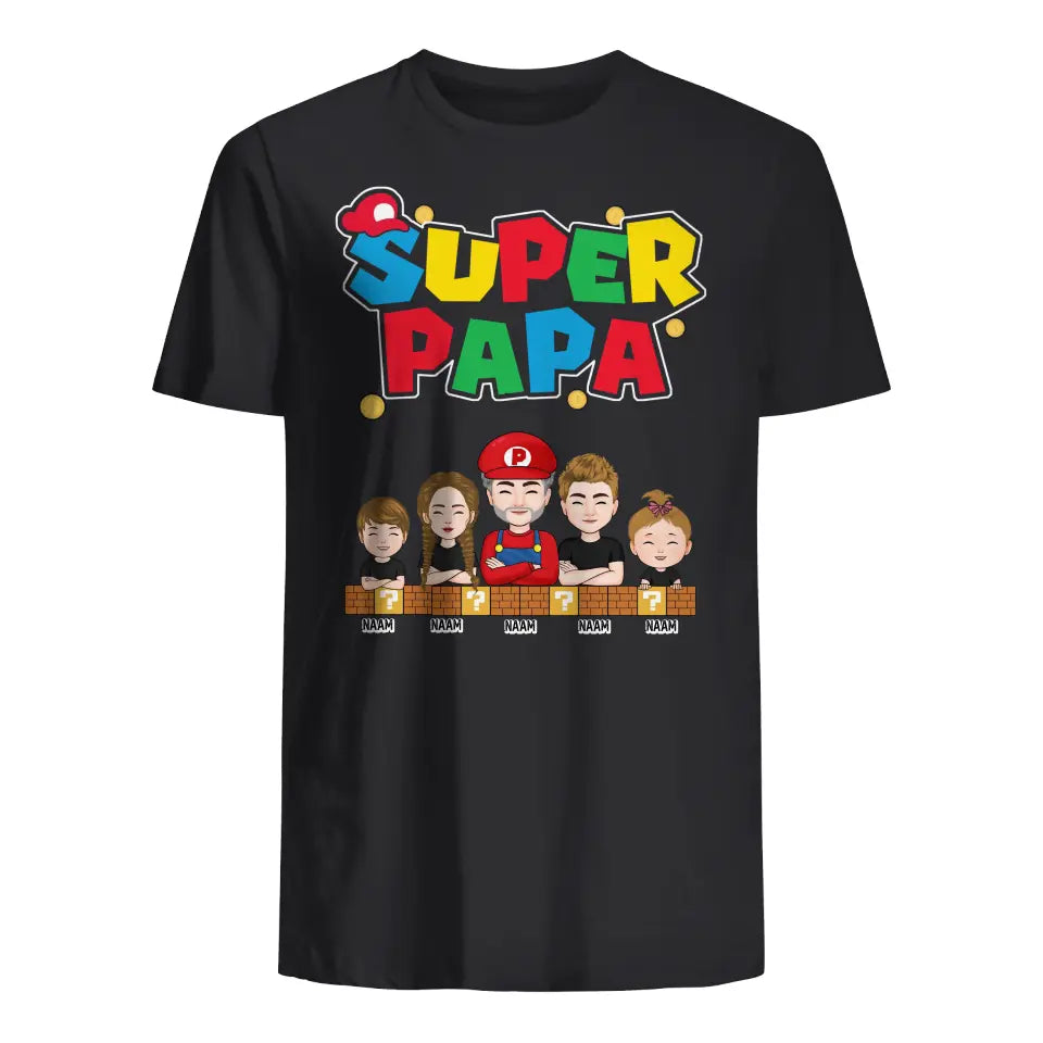 Gepersonaliseerd t-shirt voor papa | Super Papa Donkere versie v2