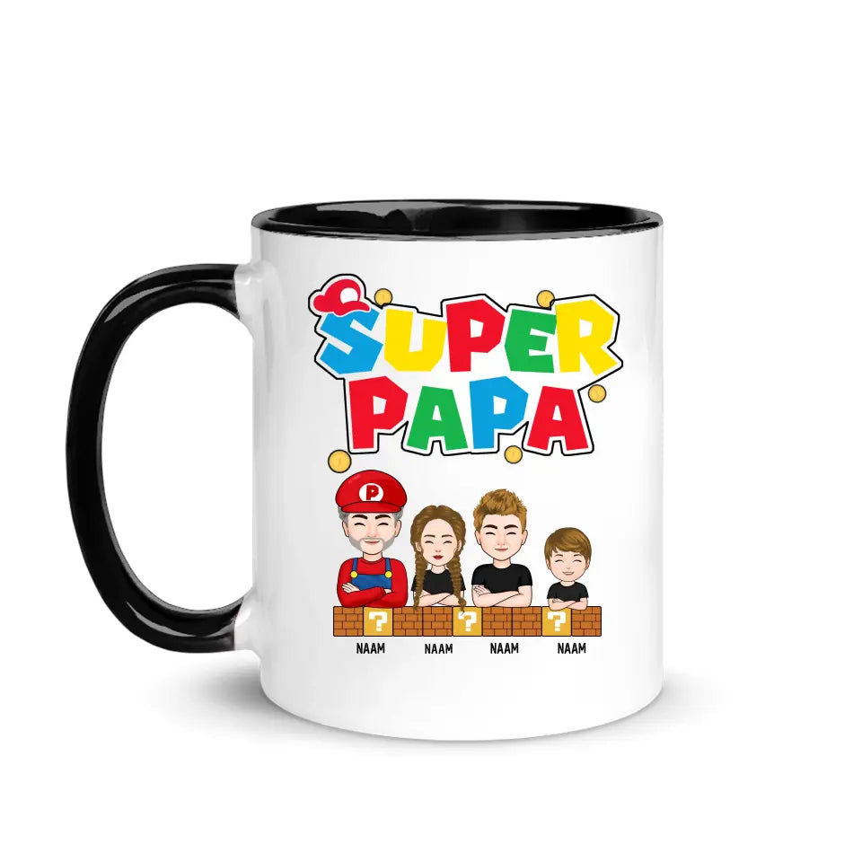 Gepersonaliseerd t-shirt voor papa | Super Papa Donkere versie v2