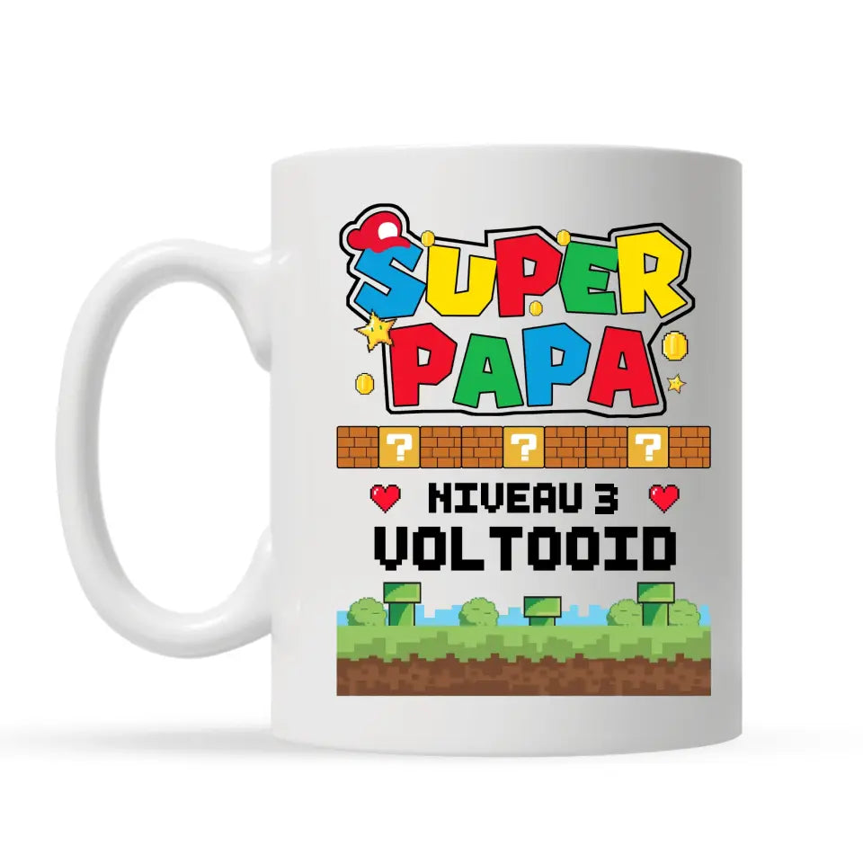 Gepersonaliseerd Mok voor papa | Super papa Niveau 3 Voltooid