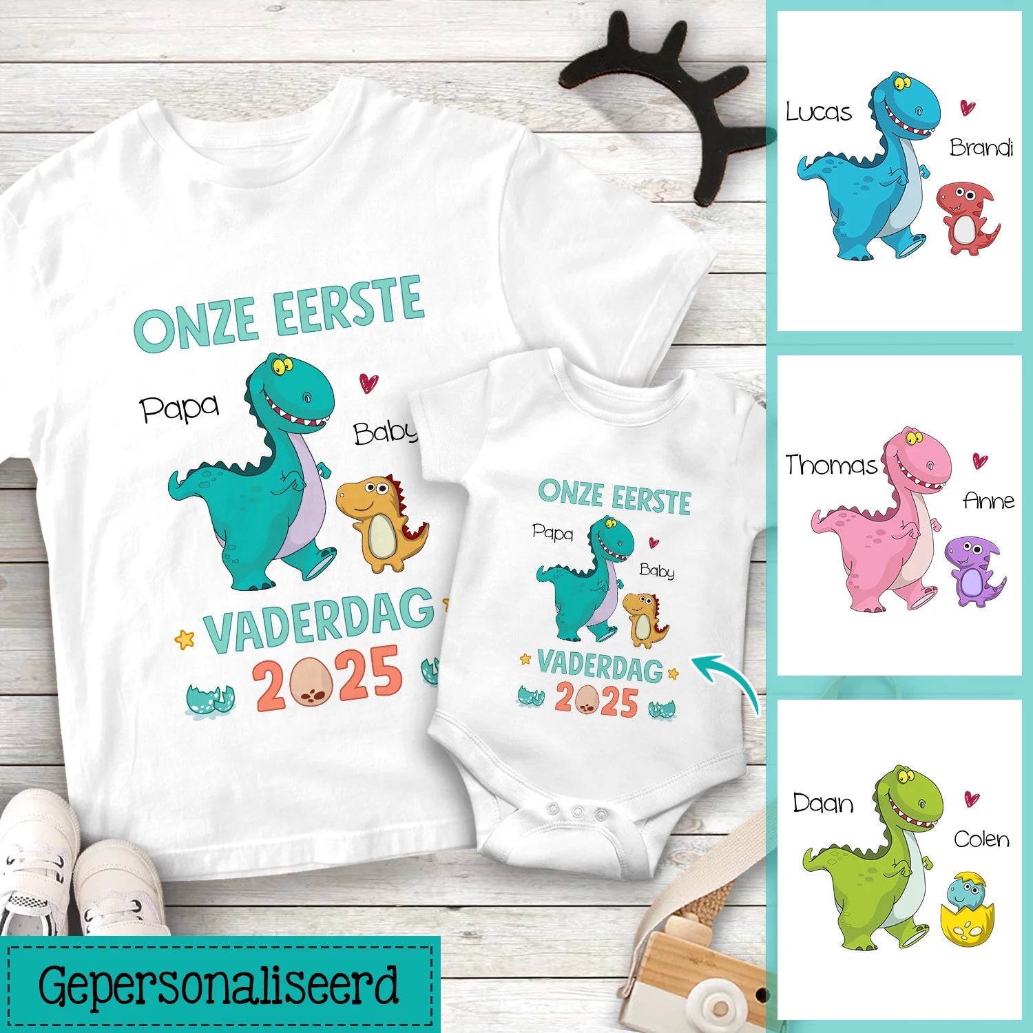 Onze eerste Vaderdag 2025 | Gepersonaliseerd bijpassend T-shirt voor Papa en Baby