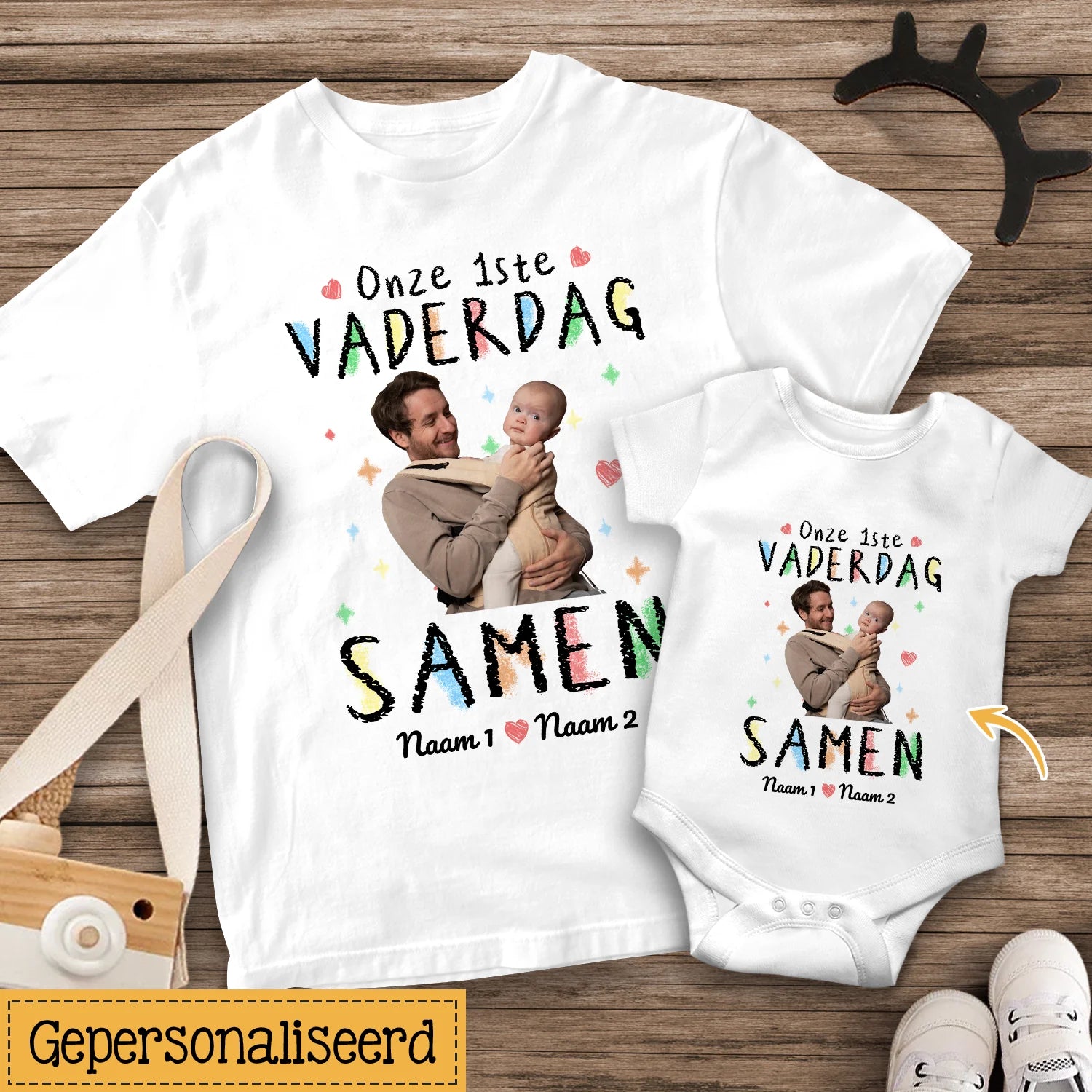 Onze 1este Vaderdag samen | Gepersonaliseerd T-shirt voor Papa