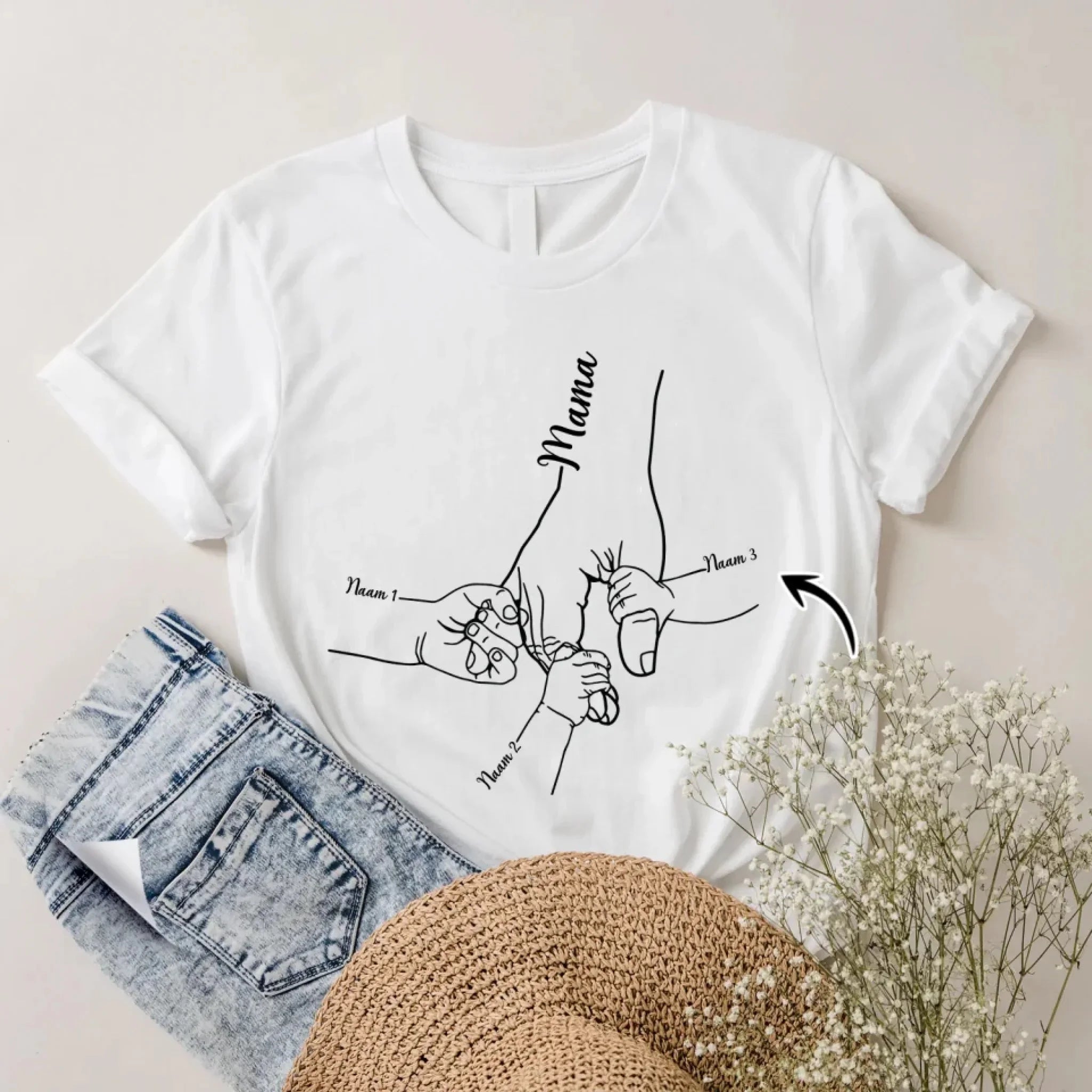 Hand moeder en kinderen koppelen Wit T-shirt | T-shirt voor Mama