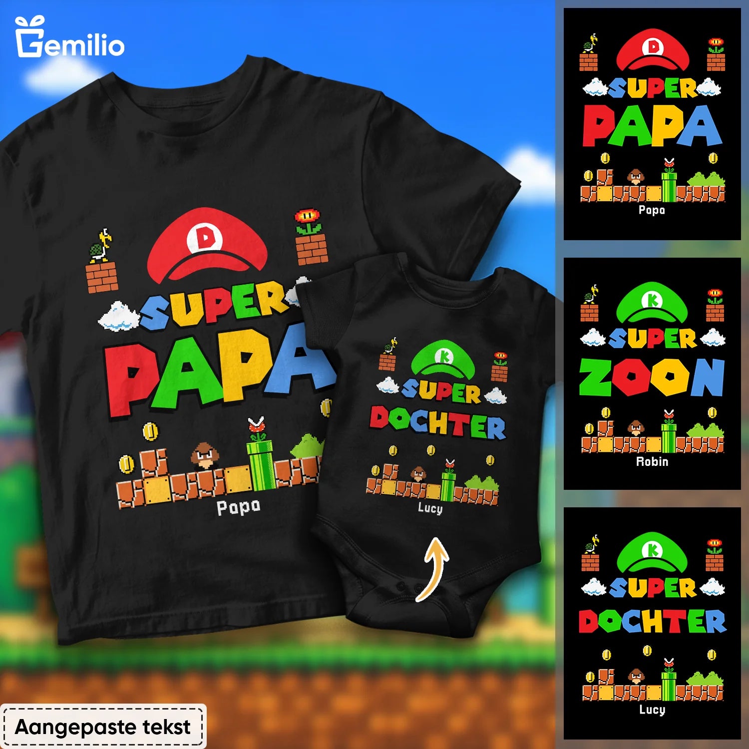 Gepersonaliseerd t-shirt voor Familie | Super Papa Super Zoon Super Dochter