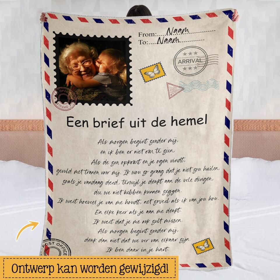 Gepersonaliseerd fleece deken voor Oma | Gepersonaliseerd cadeau voor Grootmoeder | Een brief uit de hemel