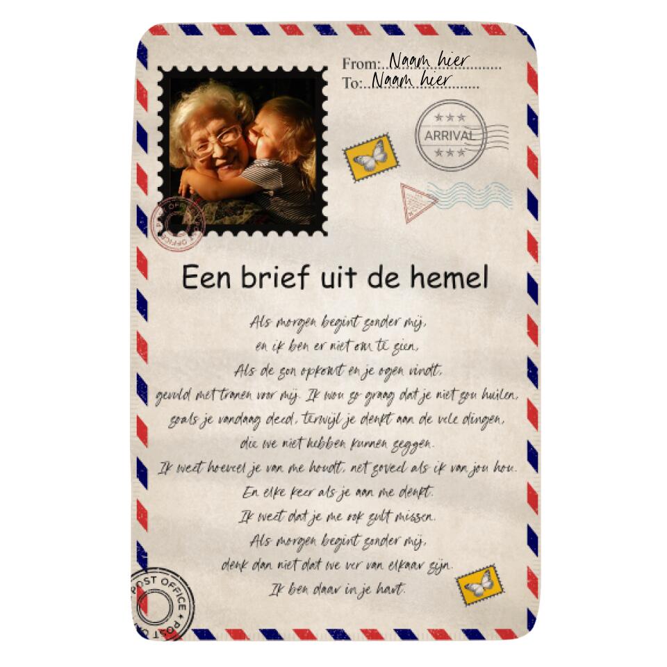 Gepersonaliseerd fleece deken voor Oma | Gepersonaliseerd cadeau voor Grootmoeder | Een brief uit de hemel