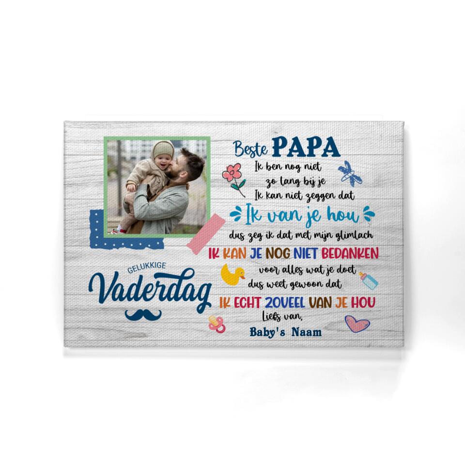 Gepersonaliseerd canvas voor Nieuwe vader| Gepersonaliseerd cadeau voor Nieuwe vader | Beste Papa Ik van je hou Vaderdag