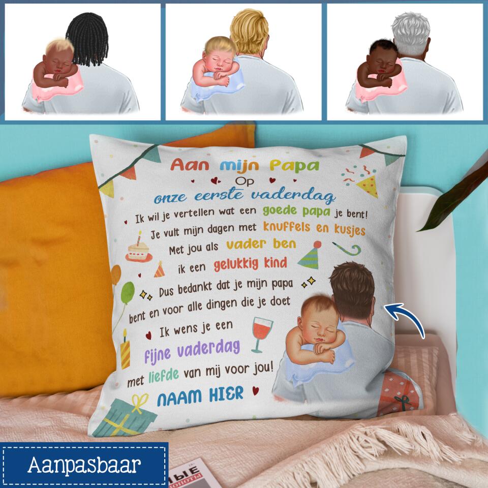 Gepersonaliseerd kussen voor Papa | Gepersonaliseerd cadeau voor Vader | Aan Mijn Papa Op Onze Eerste Vaderdag