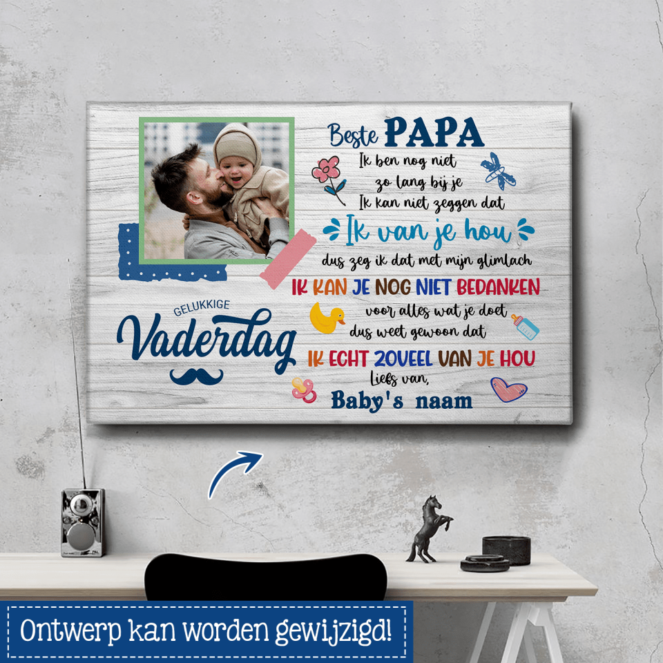 Gepersonaliseerd canvas voor Nieuwe vader| Gepersonaliseerd cadeau voor Nieuwe vader | Beste Papa Ik van je hou Vaderdag
